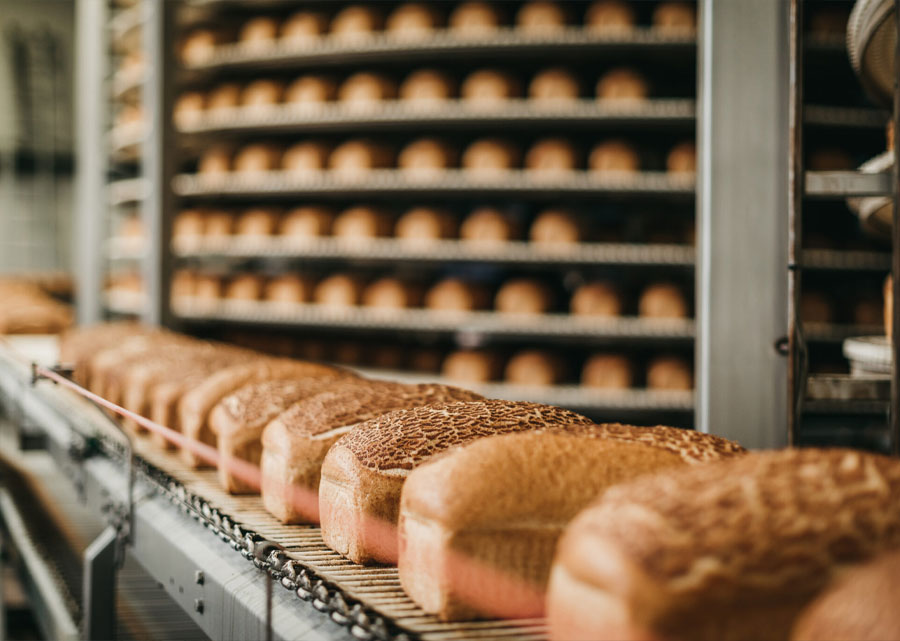 bread on a conveyorbelt